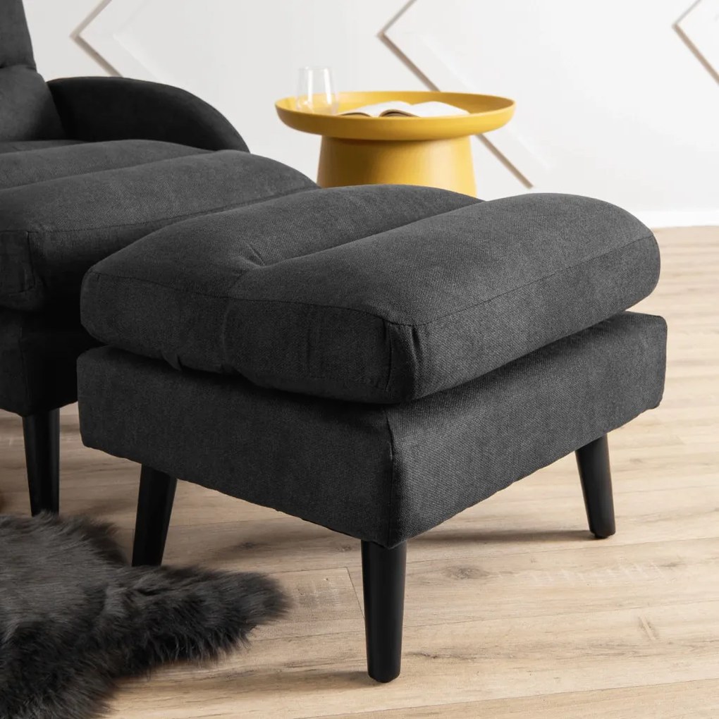 Kényelmes Fotel Fekete Színben Lábtartóval. HENRY