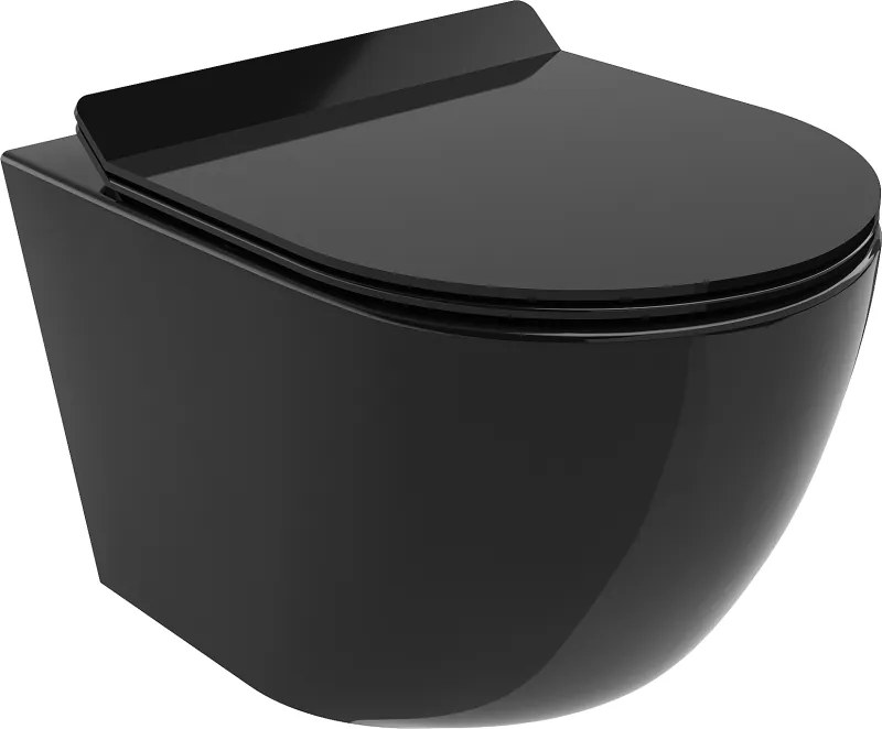 Mexen Lena Rimless WC csésze lassan záródó, vékony duroplast deszkával, fekete fényes - 30224070
