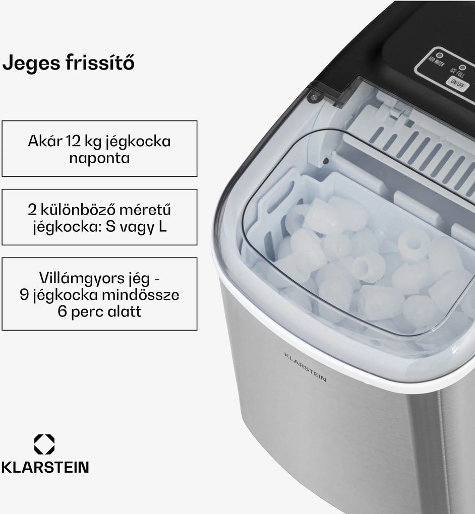 Klarstein Caldwell jégkockakészítő gép Bulleteis 12 kg/24h víztartály: 1,3 l