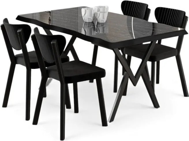 Akort étkezőgarnitúra, fekete márvány-fekete, 130 cm