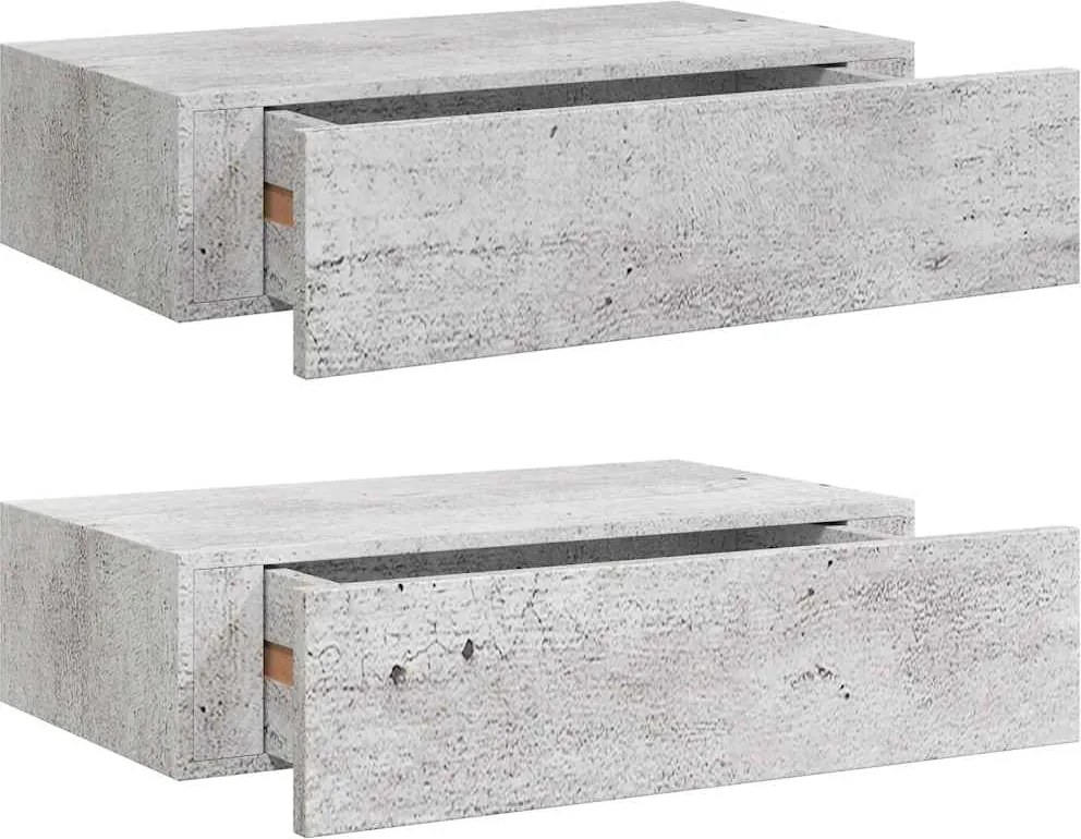vidaXL 2 db betonszürke MDF falra szerelhető fiókos polc 40x23,5x10 cm