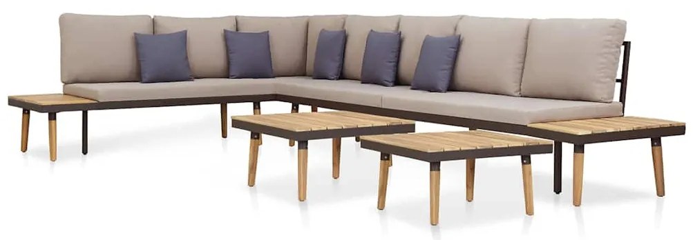 vidaXL 7 személyes barna tömör akácfa kerti bútorgarnitúra párnákkal