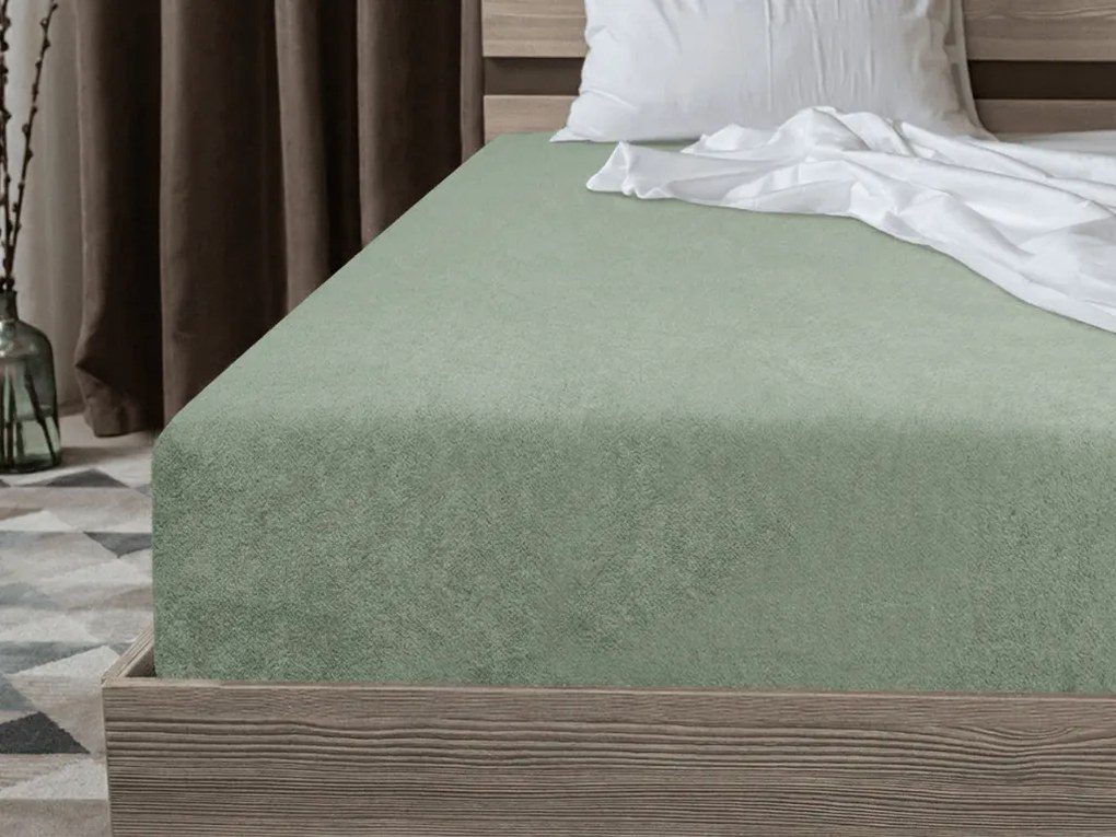 Frottír gumis lepedő EXCLUSIVE világos olívazöld 90 x 200 cm