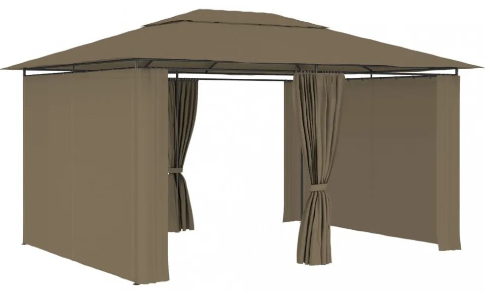 Tópszínű kerti pavilon függönyökkel 4 x 3 m 180 g/m²