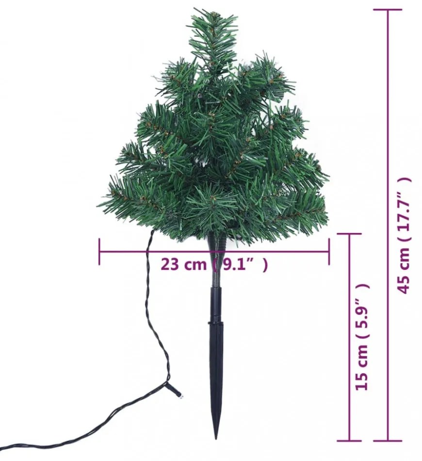 6 db PVC karácsonyi ösvényt jelző díszfa színes LED-ekkel 45 cm