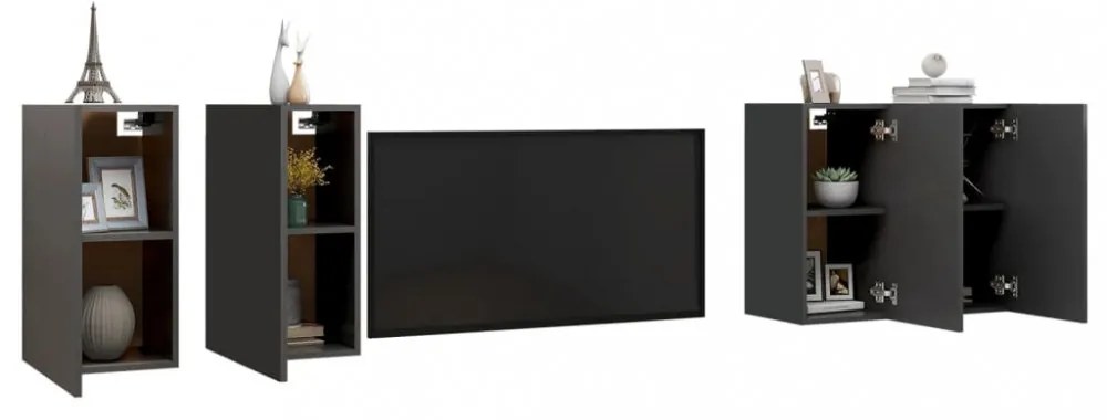 4 db szürke szerelt fa TV-szekrény 30,5 x 30 x 60 cm