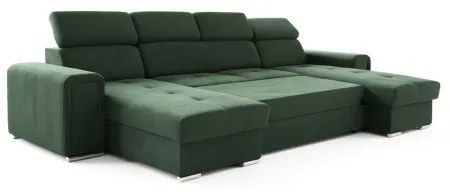 Rozkládací U sedací souprava SALVADA zelená s úložným prostorem