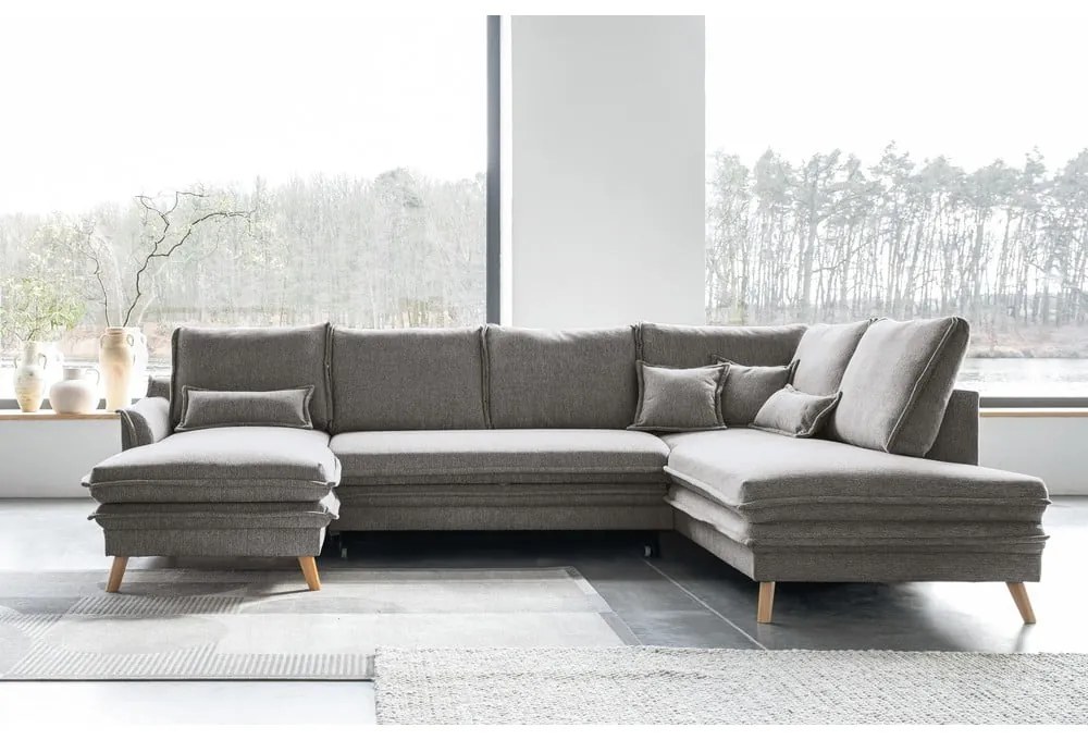 Szürke kinyitható sarokkanapé (jobb oldali-U alakú) Charming Charlie – Miuform