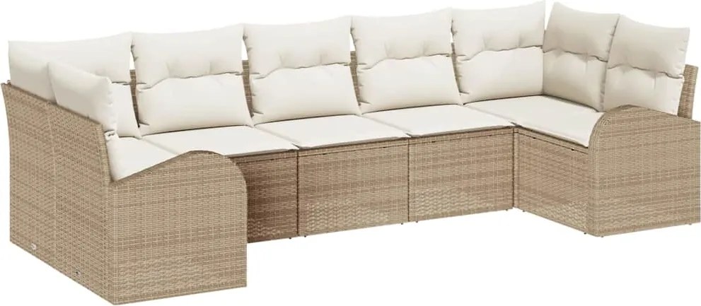 vidaXL Kerti Kanapé Szett párnával 7 pcs Bézs Poly Rattan