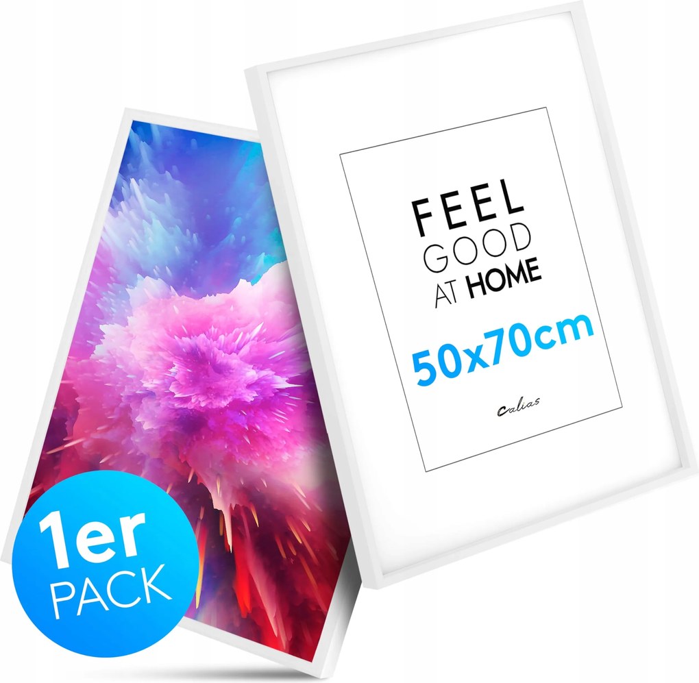 Calias keret 50x70 fehér fa üveg plexi felfüggesztés