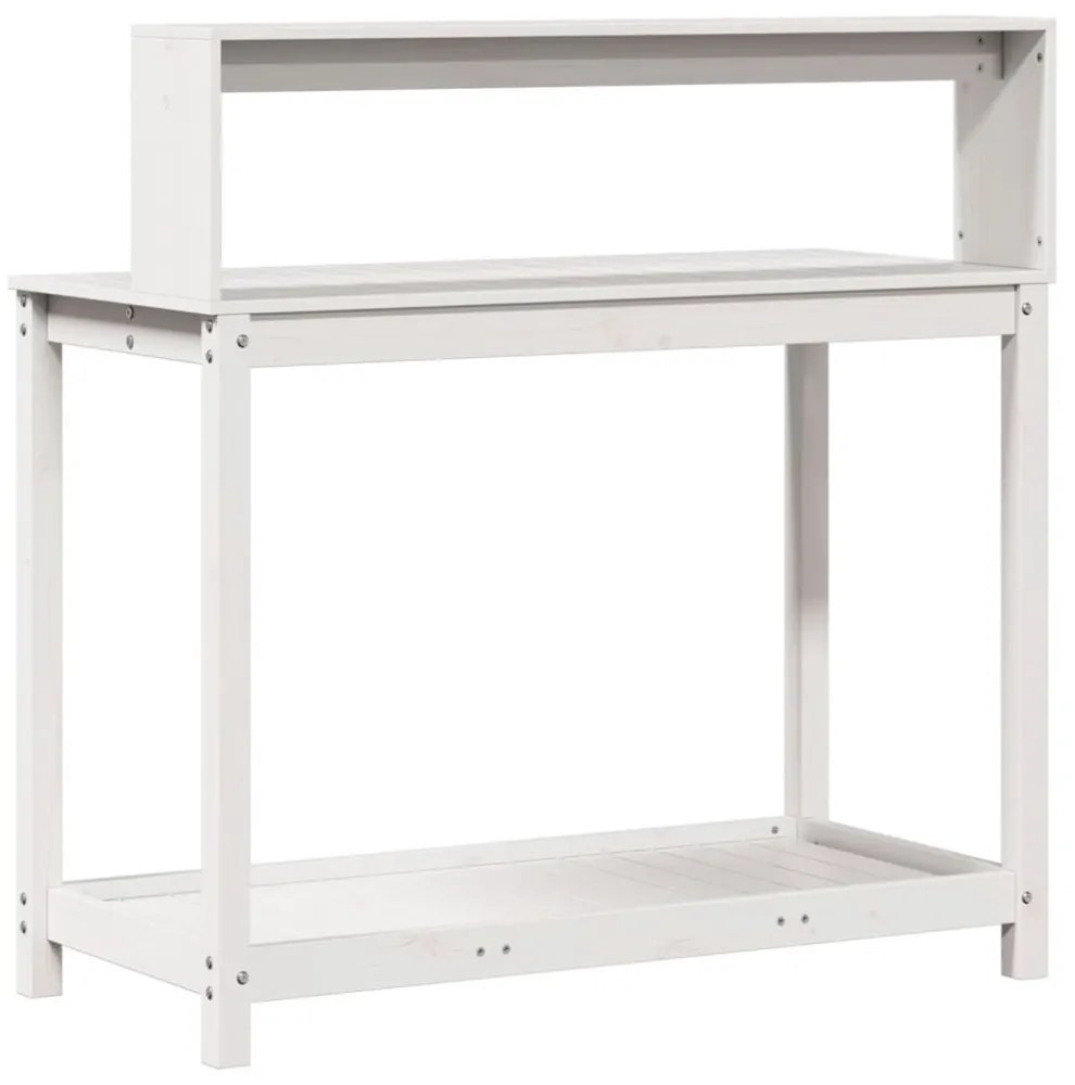 fehér tömör fenyőfa ültetőasztal polccal 108 x 50 x 109,5 cm