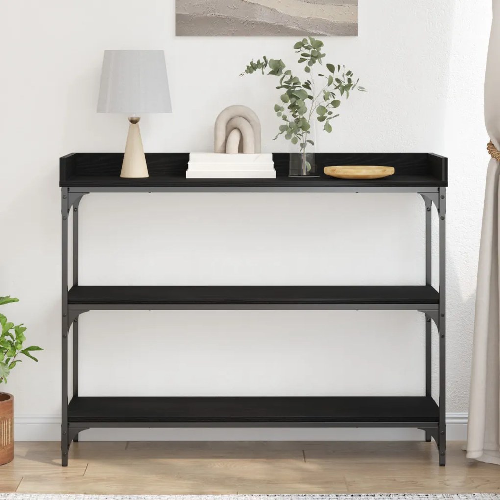 Konzolasztal Fekete Tölgy 100x30x80 cm Mérnöki Fa és Acél