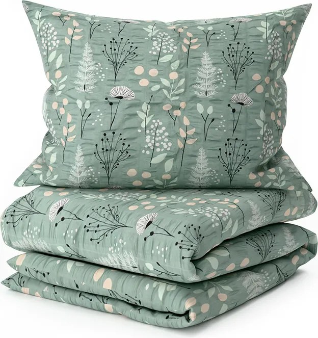 Krepp ágynemű WILD FLOWERS mentás Ágyneműhuzat mérete: 70 x 90 cm | 140 x 200 cm