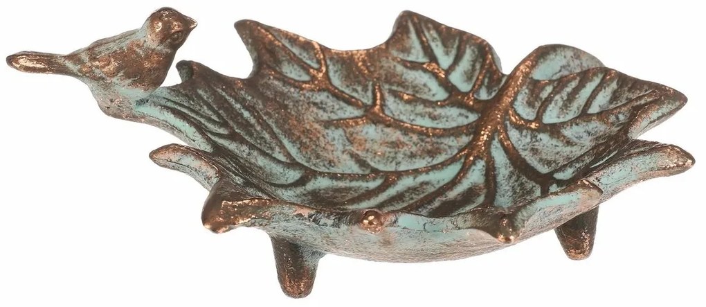 Fém ivókút Javorový list s ptáčkem Romance, 17 x16 x 6 cm, réz