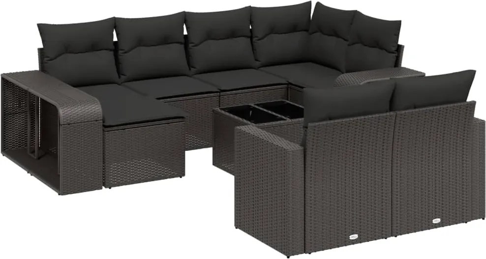 vidaXL 11 részes fekete polyrattan kerti ülőgarnitúra párnákkal