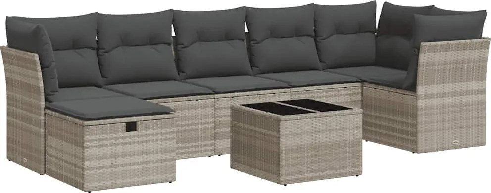 vidaXL 8 részes világosszürke polyrattan kerti ülőgarnitúra párnával