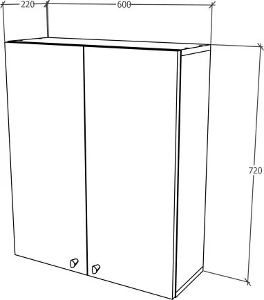 Zaria 2 ajtós fali fürdőszobai szekrény, Fényes fehér / Fehér, MDF, 60 x 22 x 72 cm