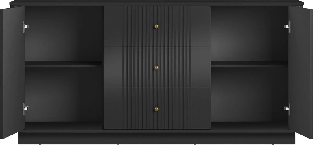 Vesper komód 160 cm fiókokkal lábazaton - fekete / arany fogantyúk
