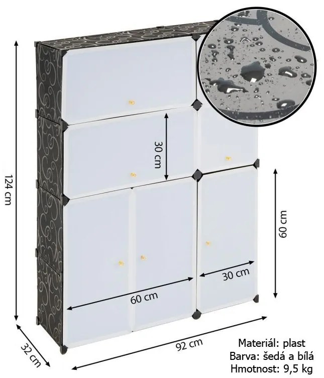 Gazdaságos kialakítású fiókos polc fekete és fehér