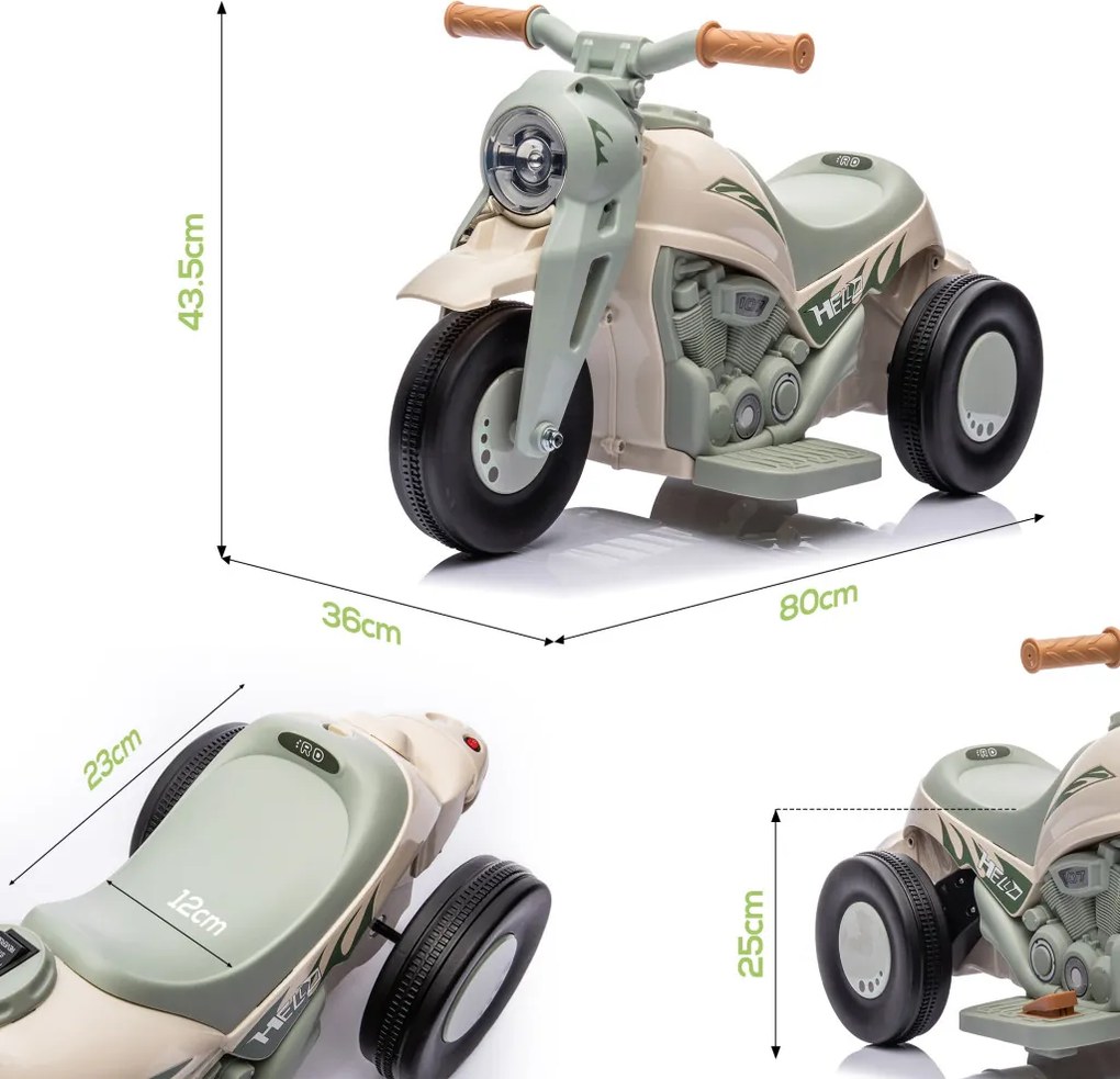 AIYAPLAY elektromos gyerekmotor, 6 V-os zenés gyerekmotor, 2,5-3 km/h sebességgel fúj, 2-5 éves, krémfehér