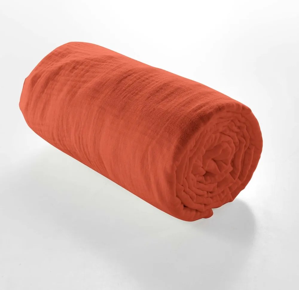 Téglavörös gumis muszlin lepedő 160x200 cm Angelia – douceur d'intérieur