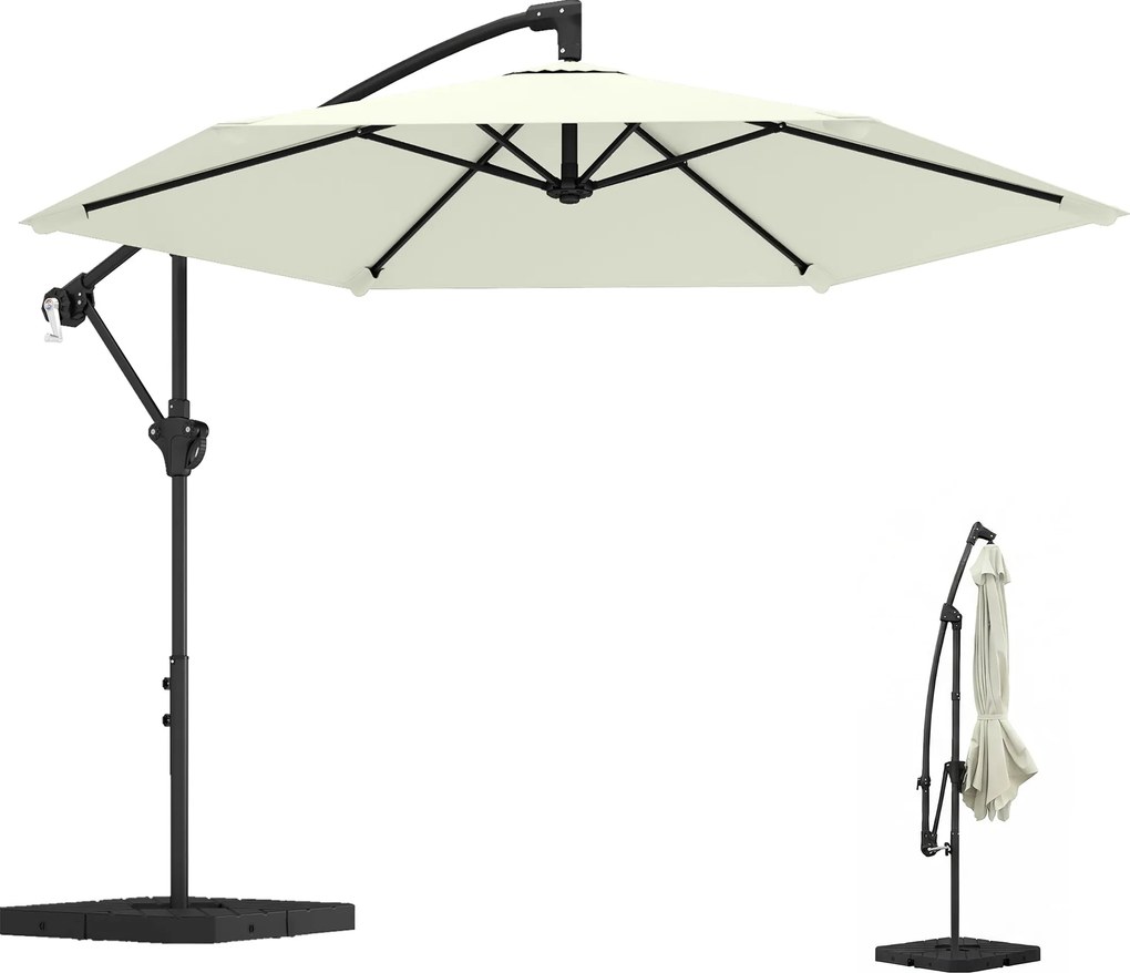 Outsunny konzolos napernyő Ø≈295 cm, tekerős zár, tölthető súlyok – krémfehér | Aosom