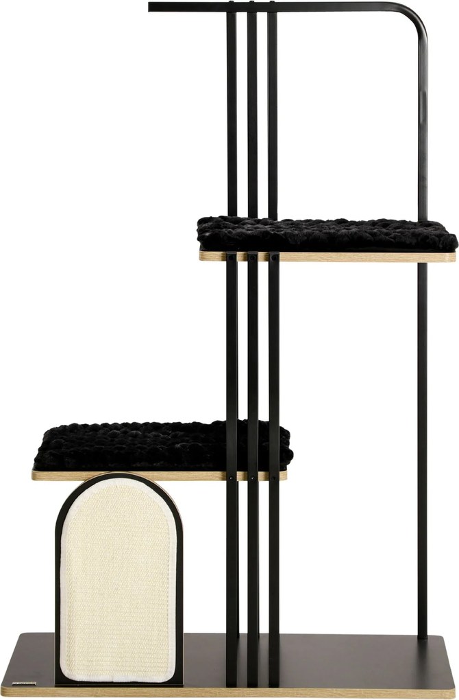 PawHut Macskafa 128 cm Macska Kaparófa Párnákkal, Mászófa Kaparó Lappal, Macska Kaparó 2 Szinttel, Macska Bútor, Acél, Fekete | Aosom