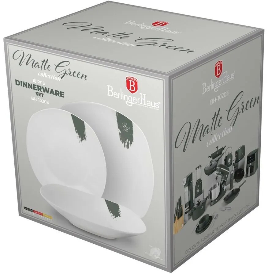 BerlingerHaus 18 darabos tányérkészlet Matte Green, fehér-zöld