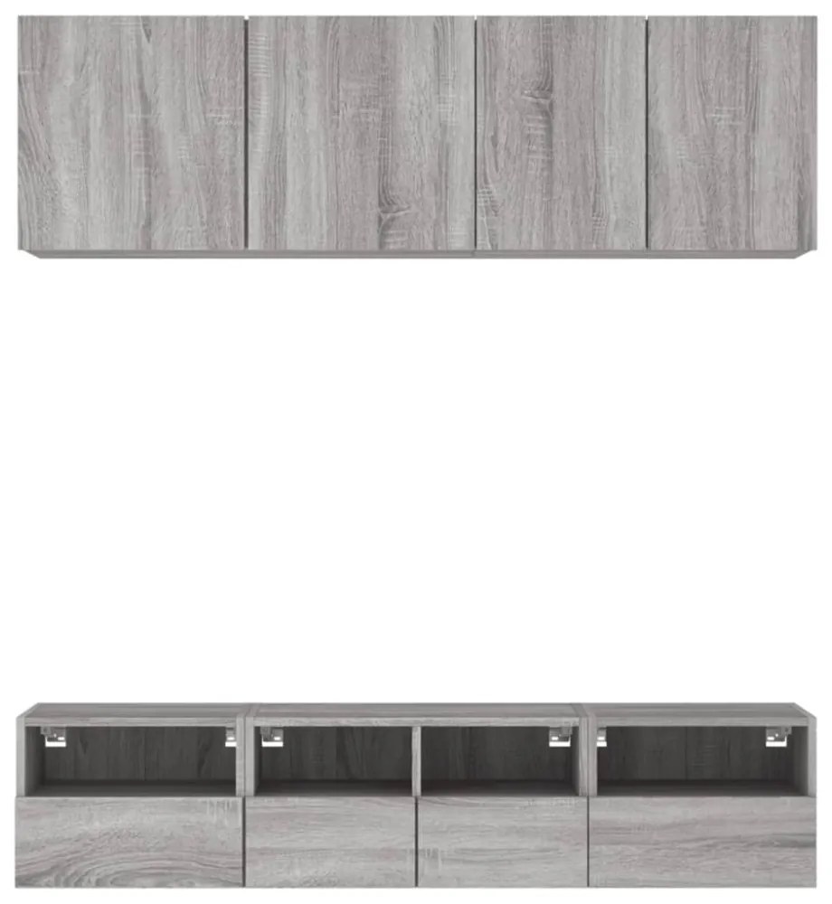 5 darab szürke sonoma színű szerelt fa fali TV-bútor