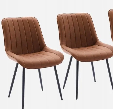 2 db műbőr étkezőszék, fém lábakkal, barna
