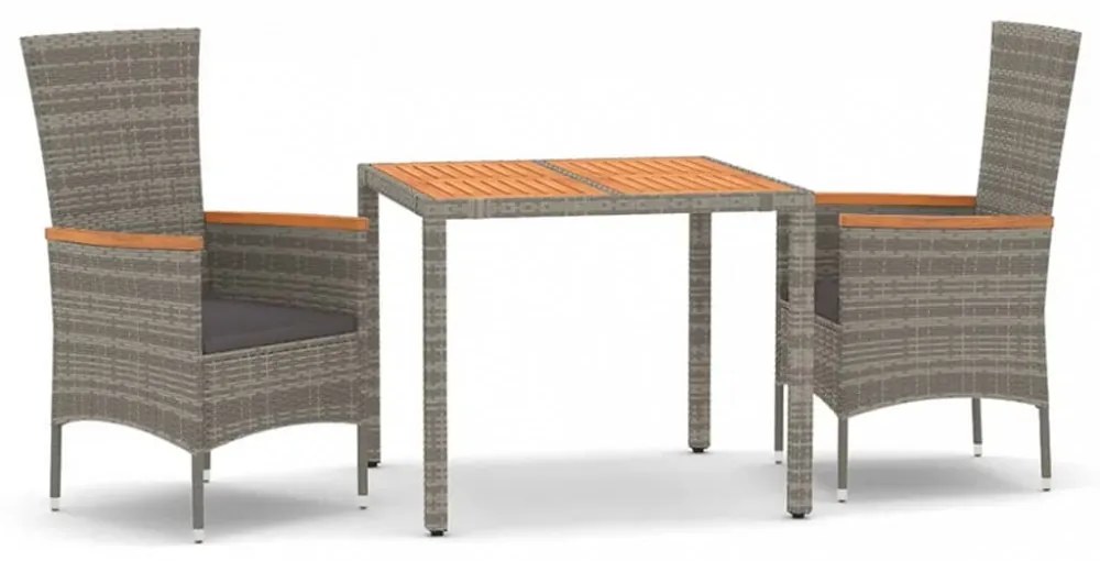 3 részes szürke polyrattan kerti étkezőgarnitúra párnával