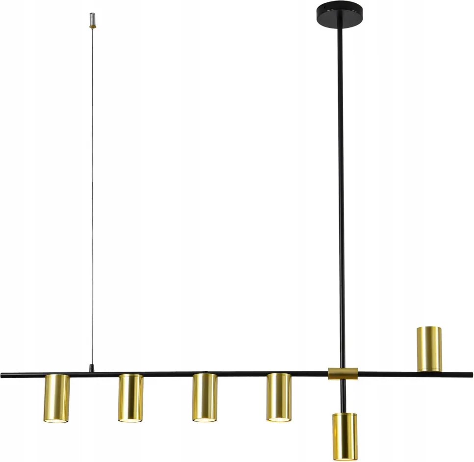 Gyönyörű klasszikus Arizona lámpa arany csövek fekete gerendán az asztal felett