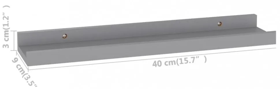 4 db szürke fali polc 40 x 9 x 3 cm