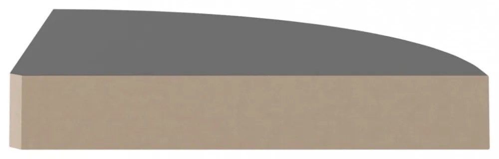 4 db magasfényű szürke MDF lebegő sarokpolc 25 x 25 x 3,8 cm