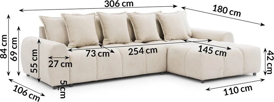 Bézs sarokkanapé (jobb oldali-heverő résszel) Albane – Ropez