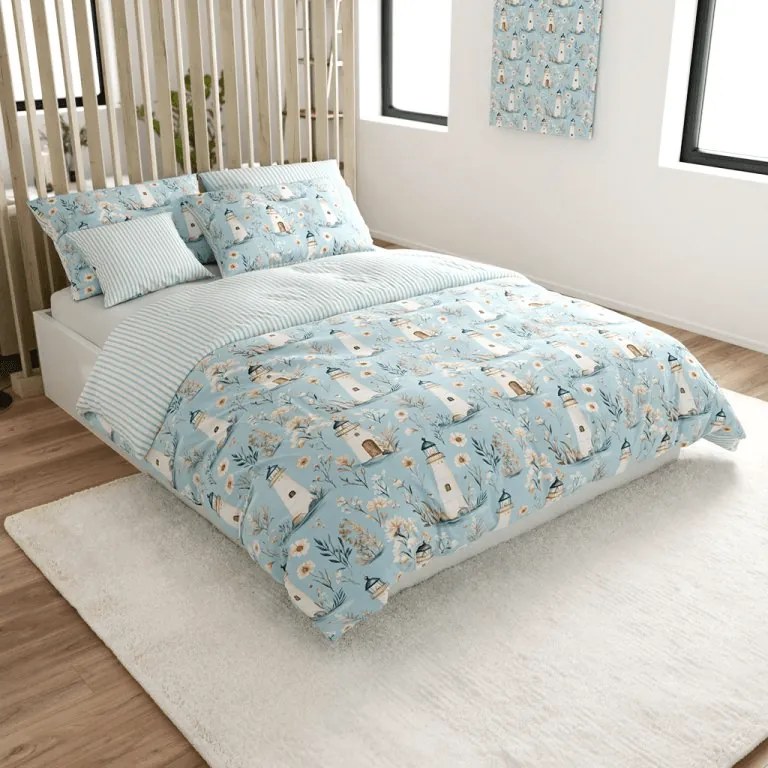 Pamut ágynemű LIGHTHOUSE POLY kék Ágyneműhuzat mérete: 2 db 70 x 90 cm | 200 x 220 cm