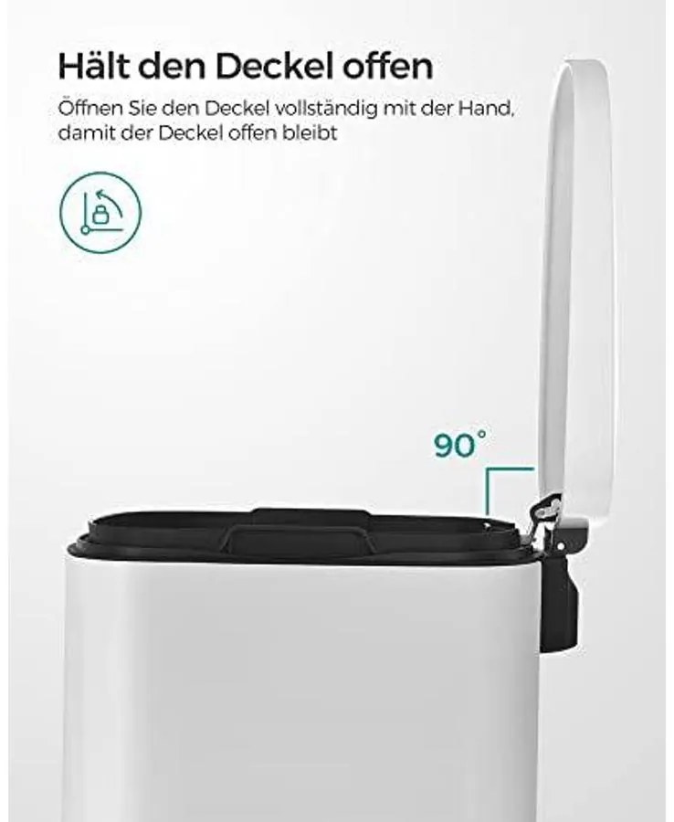 Konyhai pedálos kuka, 50L szemetes kuka, műanyag belső vödörrel, csukható fedéllel, puha záródással, szagálló és higiénikus, fehér