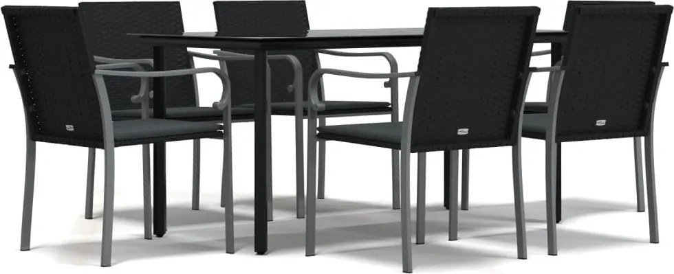vidaXL 7 részes polyrattan és acél kerti étkezőgarnitúra párnával