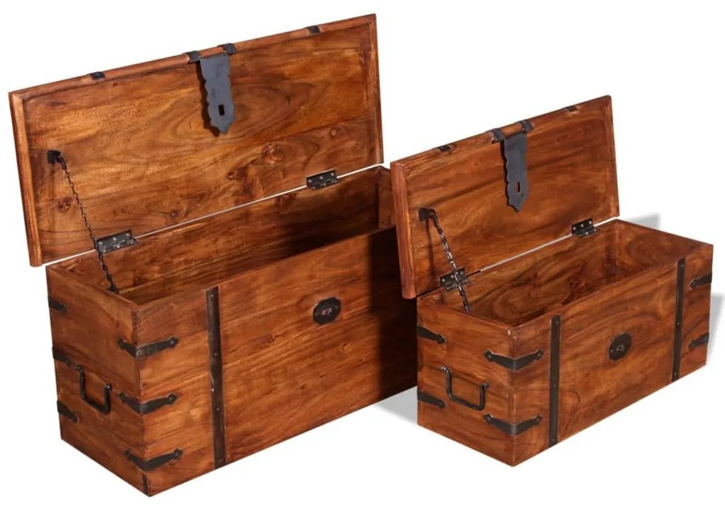 kétrészes tömör fa tárolóláda szett