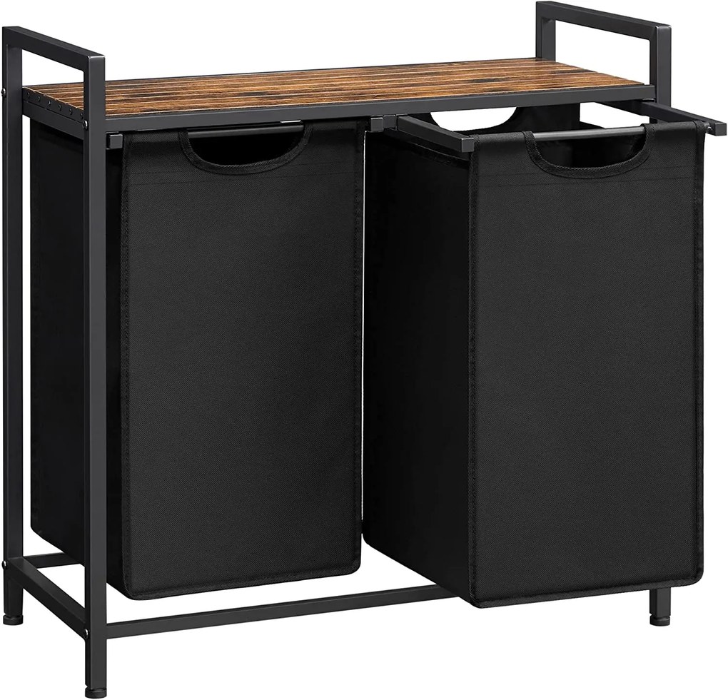 BERGEN ruháskosár polccal, 2x46l, fekete/barna Vasagle