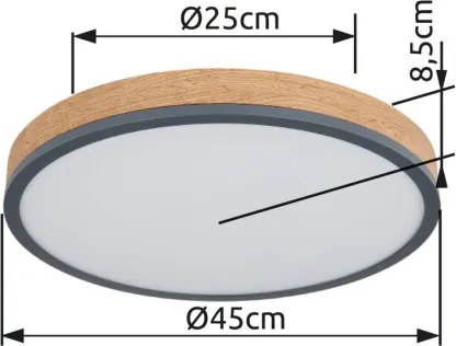 Globo 416080WD2R Mennyezeti lámpa könnyűfém grafit, MDF fa sötét színű, műanyag fehér, ø: 450mm, H: 85mm, LED-del 24W 230V, 3200lm bemenet, 1800lm kimenet, 3000K