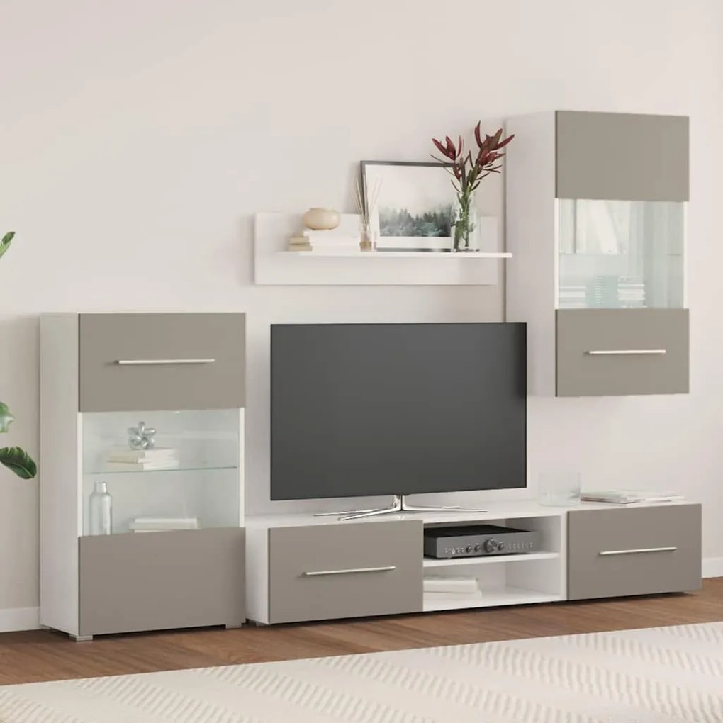 5 darabos TV-egység LED világítással kőszürke