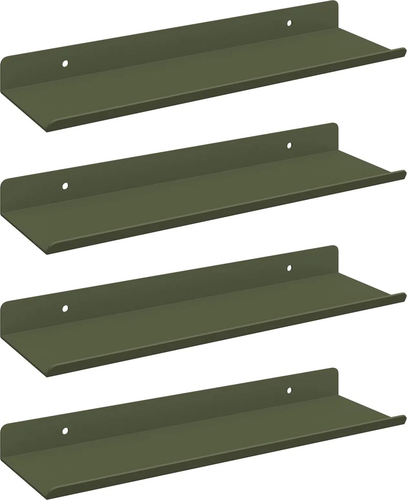 vidaXL Lebegő polc 4 pcs Olajzöld 30 x 9 x 2,5 cm Acél