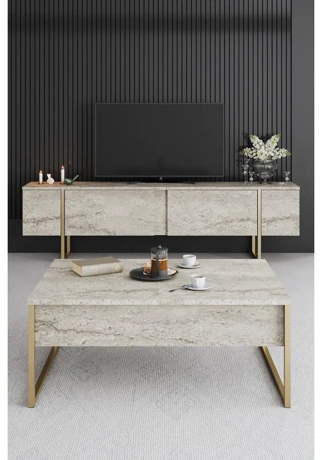 Dohányzóasztal Luxe - Travertine, Gold