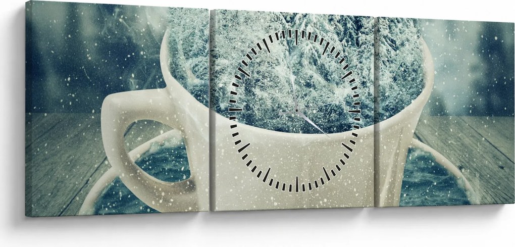 Kép - Téli világ egy bögrében (órával) (90x30 cm)