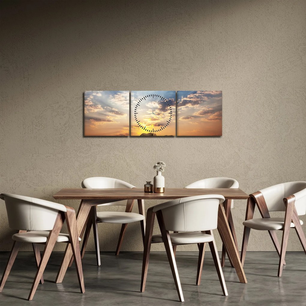 Kép - Elefántok a szavannán (órával) (90x30 cm)