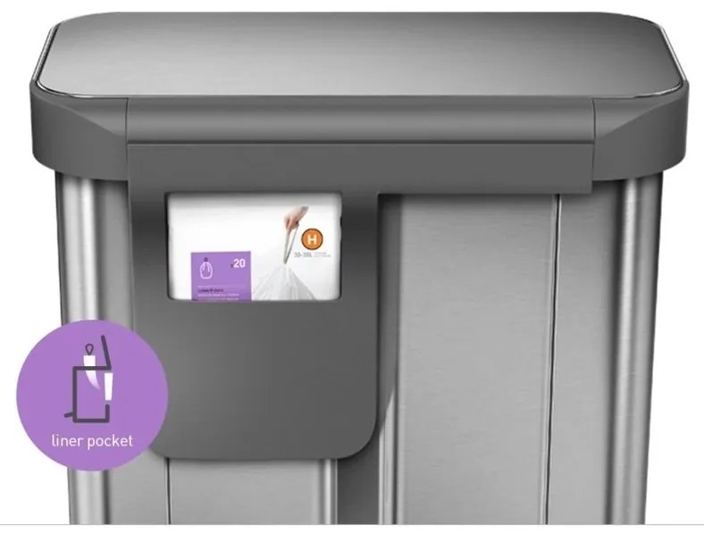 Simplehuman Pedálos szemetes szelektívhulladékgyűjtő, 58 l, csiszolt acél, FPP