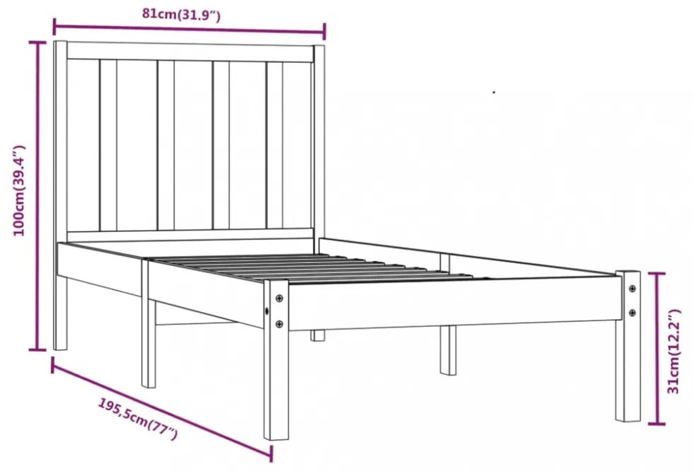tömör fenyőfa ágy matrac nélkül 75 x 190 cm