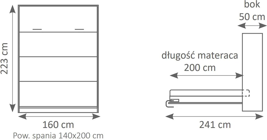 Genius függőleges összecsukható ágy 140x200, íróasztallal - matt fehér