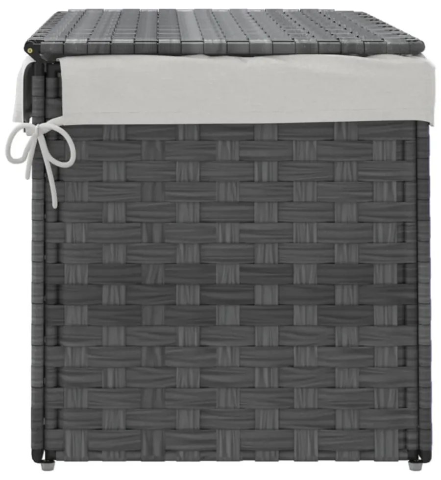 szürke polyrattan szennyeskosár fedéllel 55,5 x 35 x 34 cm